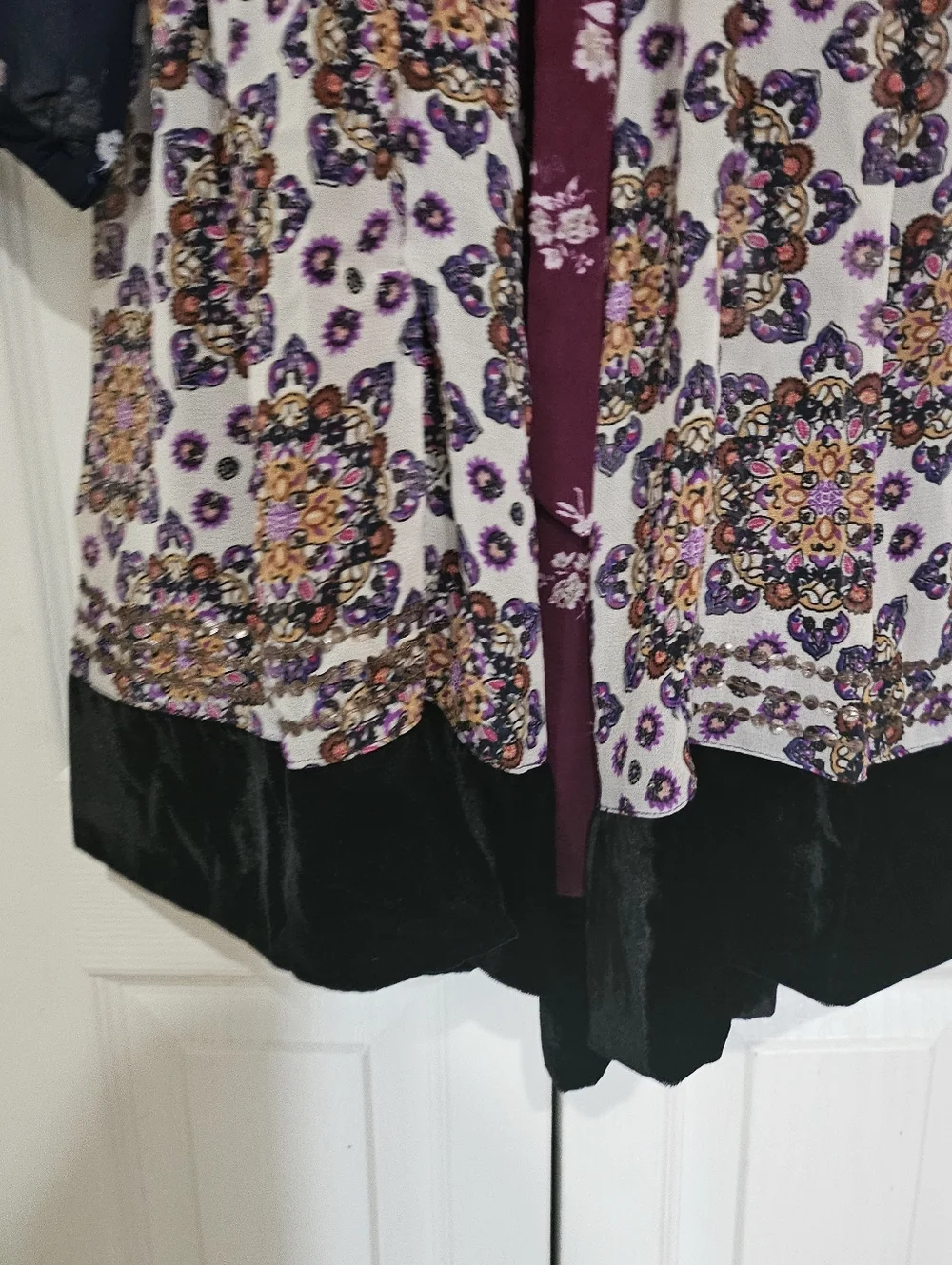 Maeve Anthropologie Dress Women Boho Floral Velvet Trim Tie XS Sheer Sleeve. - Picture 13 of 16